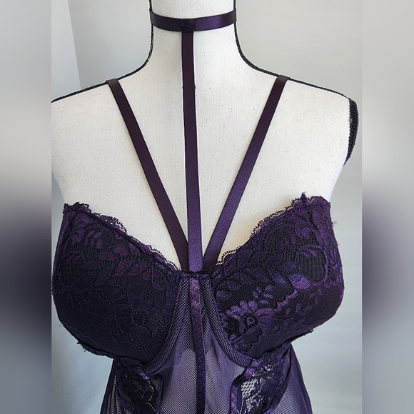 1x Dreamgirl Dark Purple Lingerie Set - Picture 2 of 6